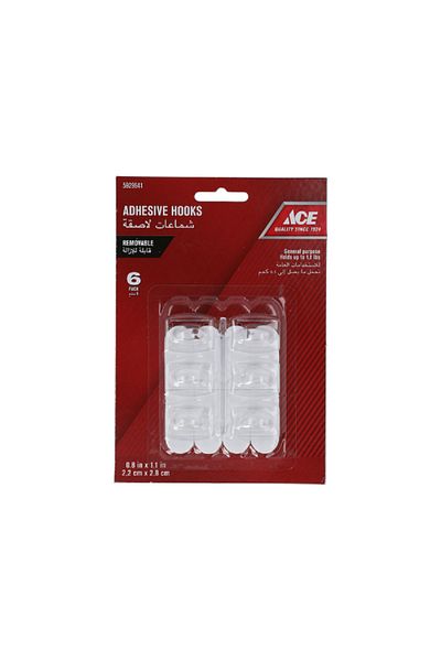ACE 6-Piece General Purpose Removable Adhesive Hooks White 0.8 x 1.1inch