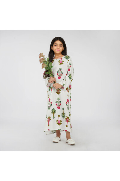 LINELLE Tropical Garden Theme Kids Jalabiya - Botanical Print and Round Neckl...