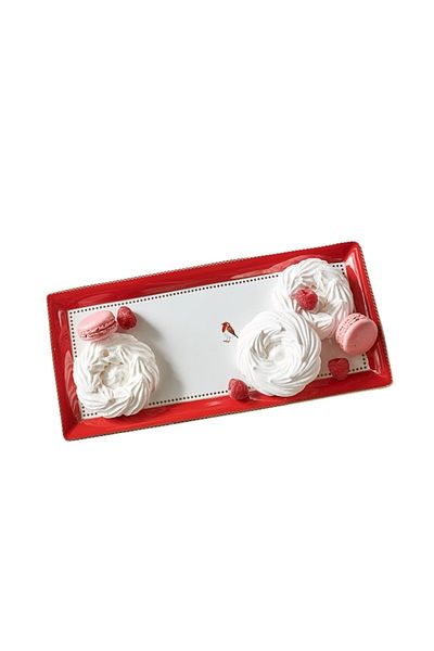 Pip Studio Rectangular Cake Tray, Porcelain, , 33.3x15.5cm, Love Birds, Red-pink