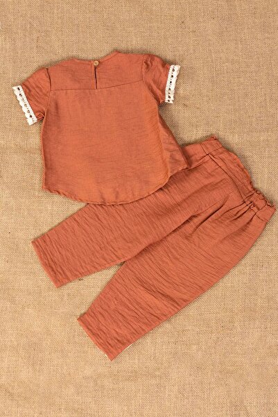 lumo bella kids Girls' Lace Detailed Bow and Button Decorated Summer Double Suit