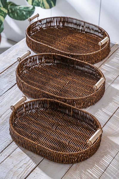 ACAR Nomad Set of 3 Oval Wicker Trays