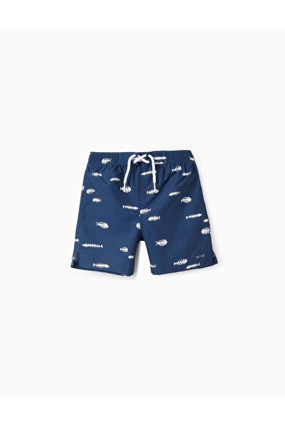 Ziddy Swim Shorts with Pattern for Boys 'Herringbone', White/Blue