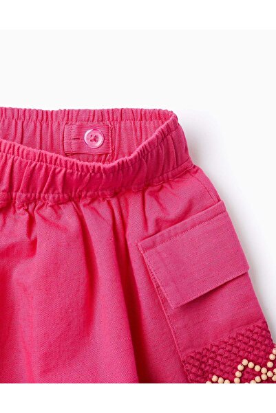 Ziddy Cotton and Linen Shorts with Beads for Girls, Pink