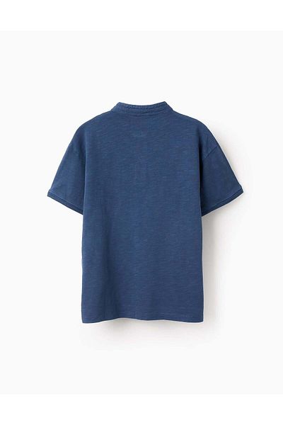 Ziddy Cotton T-shirt with Mao Collar for Boys, Blue