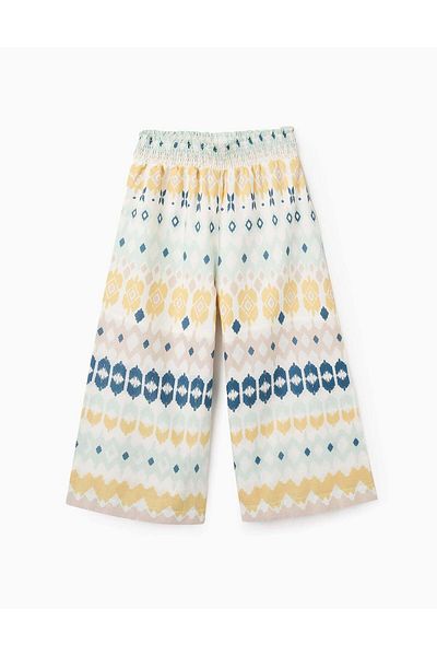 Ziddy Wide Leg Ethnic Pattern Trousers for Girls, Multicolour