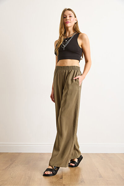 Olalook Kadın Haki Modal Beli Lastikli Cepli Dökümlü Pantolon PNT-19000353