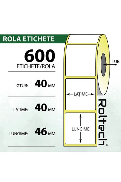 ROLTECH Thermal label roll ROLTECH | 40x46mm | 600 sheets/roll | 40mm tube | Thermal label roll