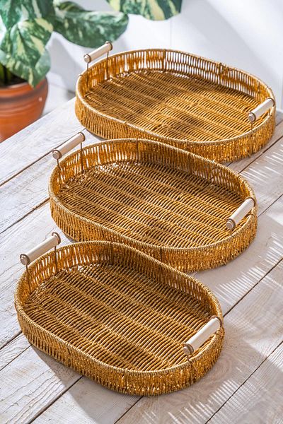 ACAR Nomad Set of 3 Oval Wicker Trays
