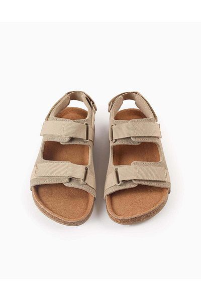 Ziddy Leather Sandals with Cork Sole for Boys, Beige