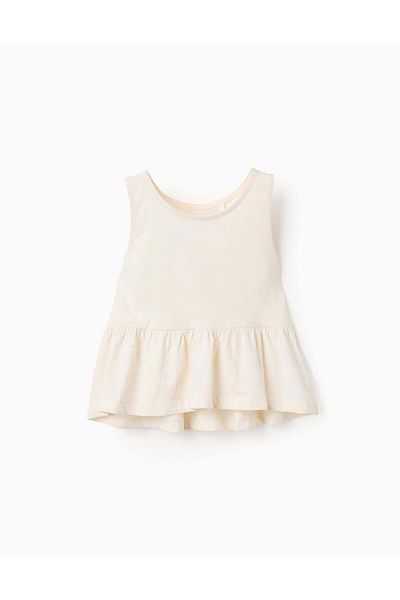 Ziddy Asymmetric Top with Ruffles for Girls, Beige