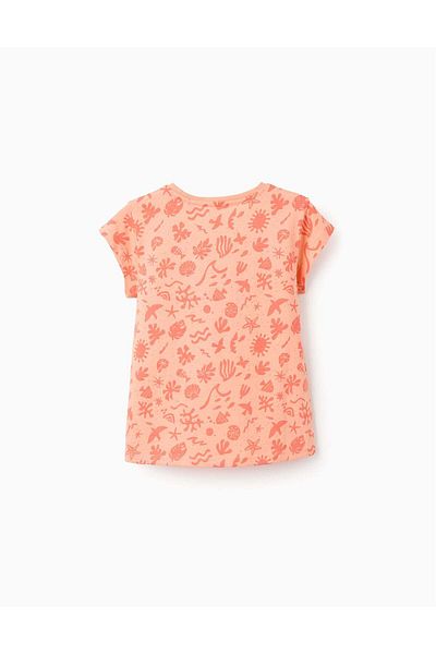 Ziddy Pack of 2 Cotton T-shirts for Girls 'Summer', Coral/White