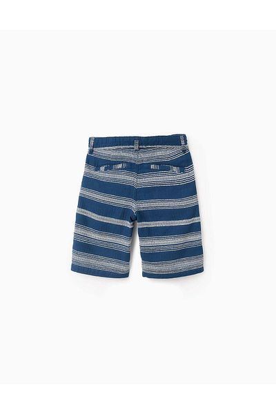 Ziddy Embossed Striped Shorts for Boys, Dark Blue