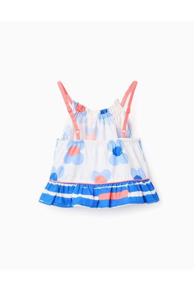 Ziddy Top Floral Motif for Girls 'You&Me', White/Blue/Coral