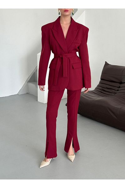 MYGİYİMİSTANBUL Tie-Up Blazer Jacket Spanish Zipper Leg Pants Suit