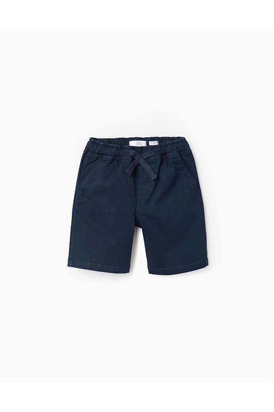 Ziddy Twill Shorts with Elastic Waistband and Drawstring for Boys, Blue