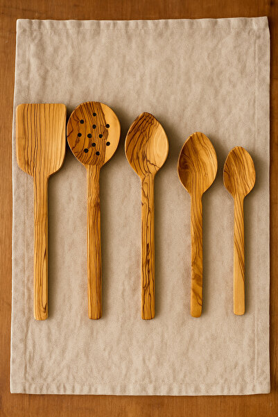 Elante 100% Natural Olive Spoon Set - 5-Piece Spoon Set - Olive Spoon Set - W...