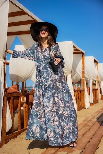 LOCCO Rochie de damă cu model Tie Dye Albastru petrol