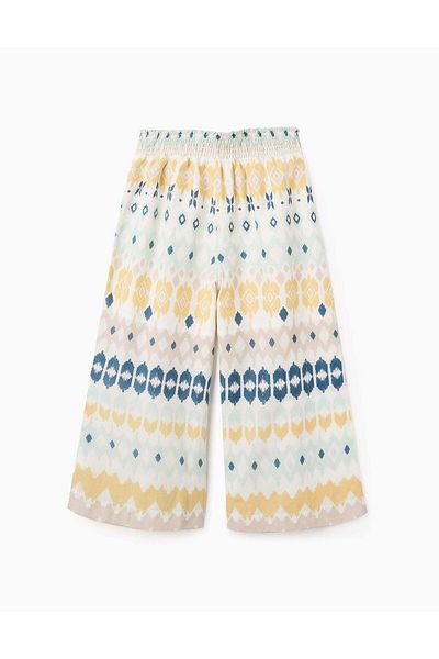 Ziddy Wide Leg Ethnic Pattern Trousers for Girls, Multicolour