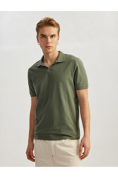 Koton Cotton Pique Fabric Short Sleeve Regular Fit V-Neck Polo T-Shirt