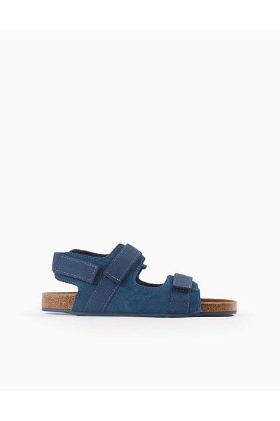 Ziddy Leather Sandals with Cork Sole for Boys, Dark Blue