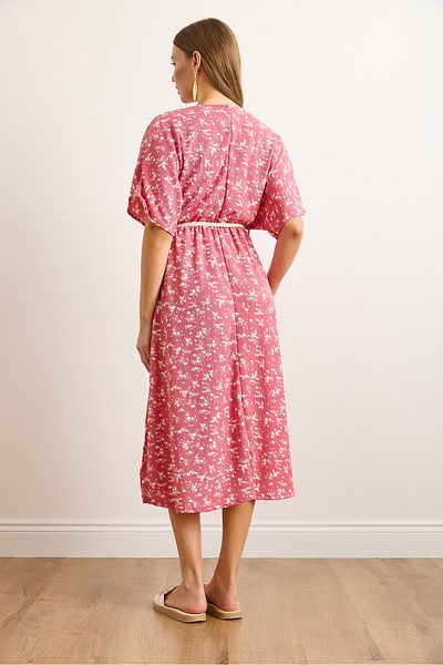 Olalook Γυναικείο Dusty Rose Ζώνη με διπλό γιακά με σχισμή μίντι φόρεμα ELB-19002458