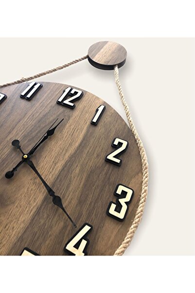 Nixar Desing Gold Renk, Halatlı Dekoratif Ahşap,saat, Duvar Saat,duvar Saati,ahşap Saat,Saat,wall Clock