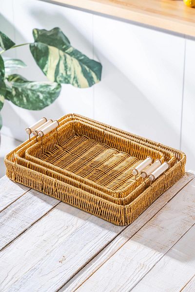 ACAR Nomad Set of 3 Rectangular Wicker Trays