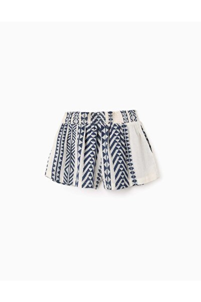 Ziddy Cotton Shorts with Pattern for Girls, Beige/Blue