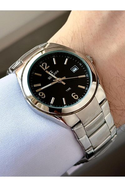 Belonni Classic Model Black Dial Calendar Metal Band Wrist Watch