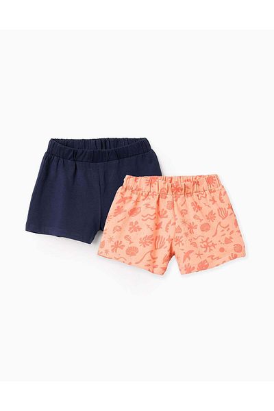 Ziddy Pack of 2 Jersey Shorts for Baby Girls 'Summer', Coral/Blue