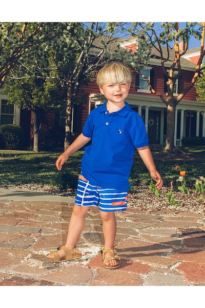 Ziddy Cotton Polo Shirt with Embroidery for Boys 'You&Me', Blue