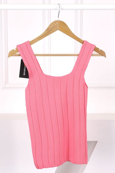 İmajButik Μπλούζα με τετράγωνο γιακά σε ροζ ριχτάρι