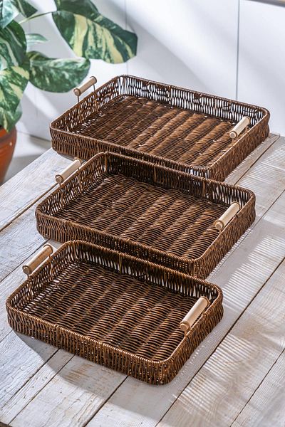 ACAR Nomad Set of 3 Rectangular Wicker Trays