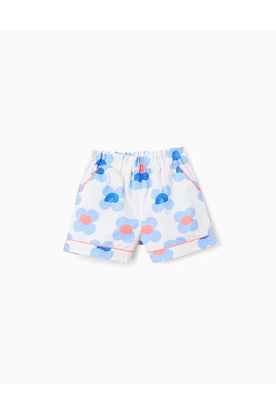 Ziddy Floral Pattern Shorts for Girls 'You&Me', White/Blue/Coral