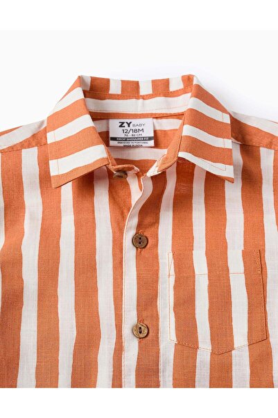 Ziddy Cotton Striped Shirt for Baby Boys, Orange/White