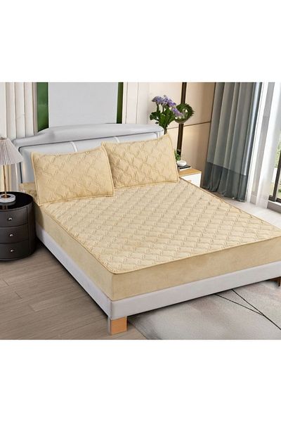 OEM Quilted bed cover and 2 velvet pillowcases 180x200cm, with elastic, topper model, T8-12