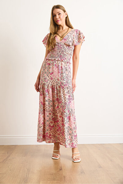 Olalook Жіноча спідниця з візерунком у вигляді рожевих квітів, ткана віскоза ETK-19000334