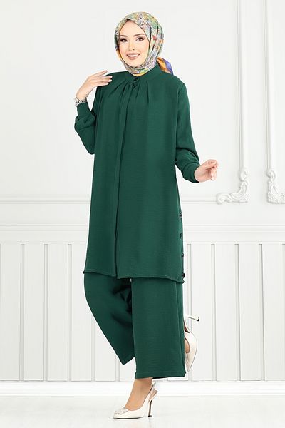 ModaMerve Hijab Suit with Hidden Buttons 3100Hbs932-M Emerald