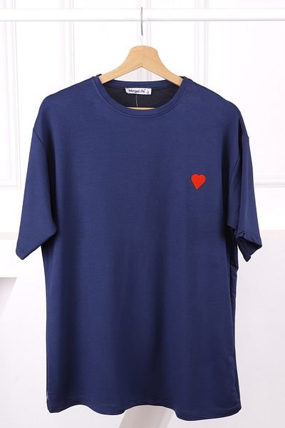 İmajButik Μπλουζάκι με κοντό μανίκι με κέντημα Navy Blue