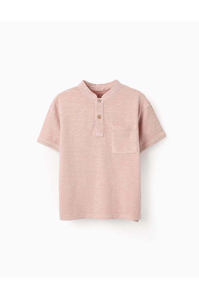 Ziddy Cotton T-shirt with Mao Collar for Boys, Pink