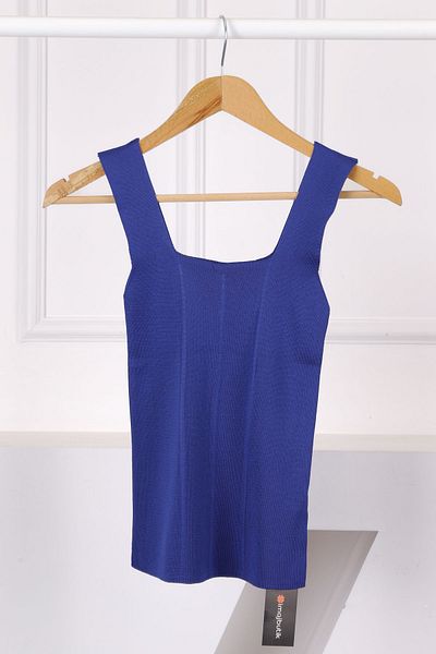 İmajButik Μπλούζα Saks Blue Mercerized με τετράγωνο γιακά