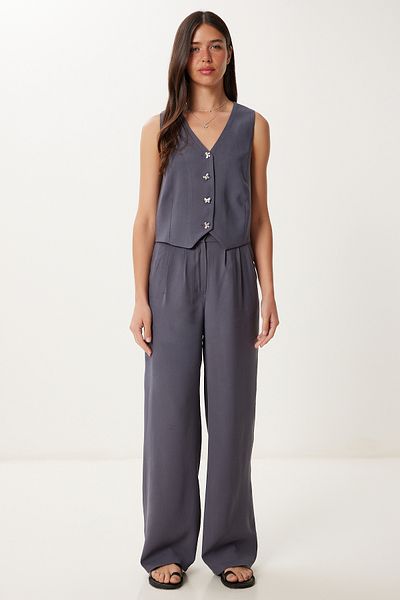 Lovelyİstanbul Bow Button Linen Vest Trousers Suit Smoked Lrv0110
