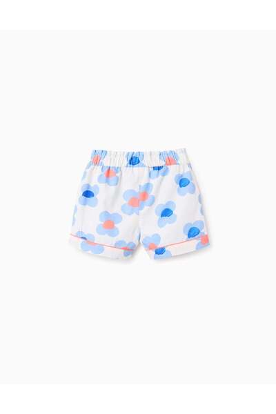 Ziddy Floral Pattern Shorts for Girls 'You&Me', White/Blue/Coral