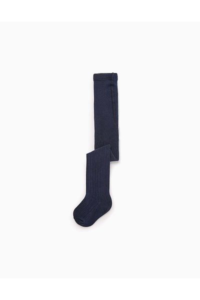 Ziddy Anti-Pilling Ribbed Tights for Baby Girls, Dark Blue
