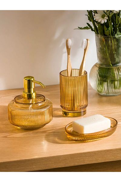 LC Waikiki LCW HOME Σετ μπάνιου καφέ γυαλί 3 τεμ