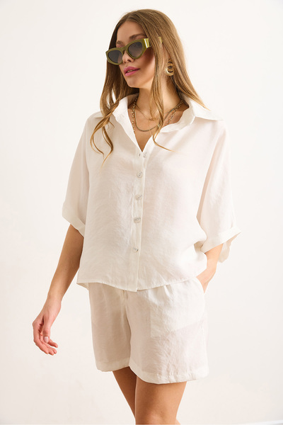 Olalook Жіночий білий модальний верхній сорочка нижній поясний шорти комплект TKM-19000403