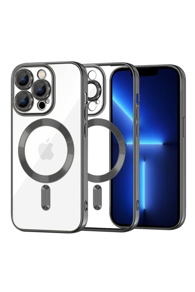 SKYDDAR INNOVATION Husă pentru iPhone 13 Pro Max, Magsafe de lux cu sclipici, rezistentă la șocuri, spate detașabil, neagră, set de autocolante