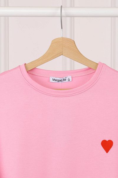 İmajButik Ροζ κεντημένο κοντομάνικο μπλουζάκι Modal