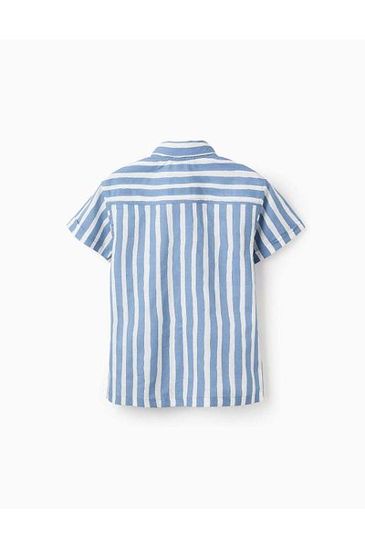 Ziddy Cotton Shirt Striped Pattern for Boys, Blue/White