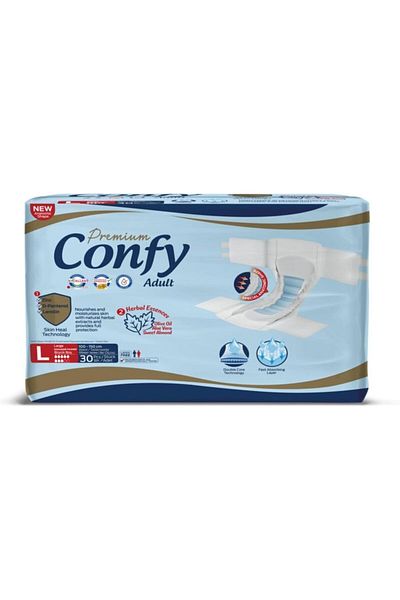 Confy Premium Adult Disposable Diapers Large, 100 - 150cm, Pack of 30 pcs